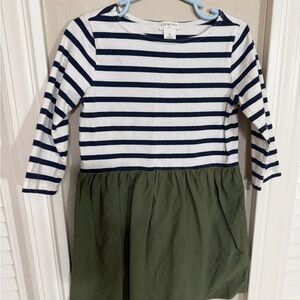 Crewcuts Navy and Olive Striped Dress girls 5